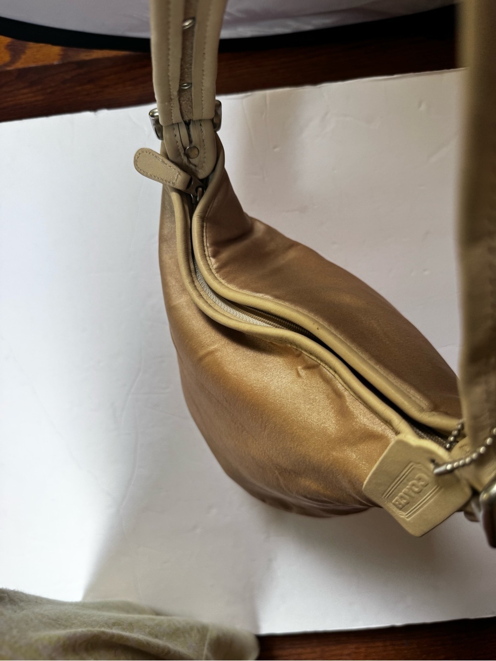 COACH Vintage ‘90s Citrine Satin Leather Hobo Shoulder Bucket Bag L7X6100 Silver - Picture 12 of 16